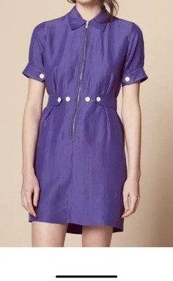 Sandro Paris Shirt Dress Short Sleeve Viscose-Linen Size 36