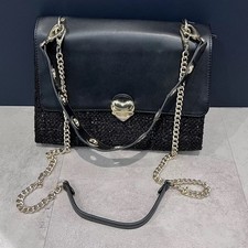 Valentino Pattina Black Tweed Heart Lock Tote Bag With 2 Interchangeable Handles