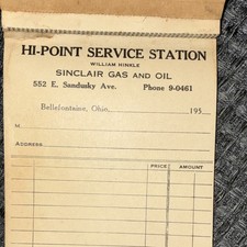 Sinclair Gas & Oil Receipt Book Bellefontaine Ohio Original 1950s