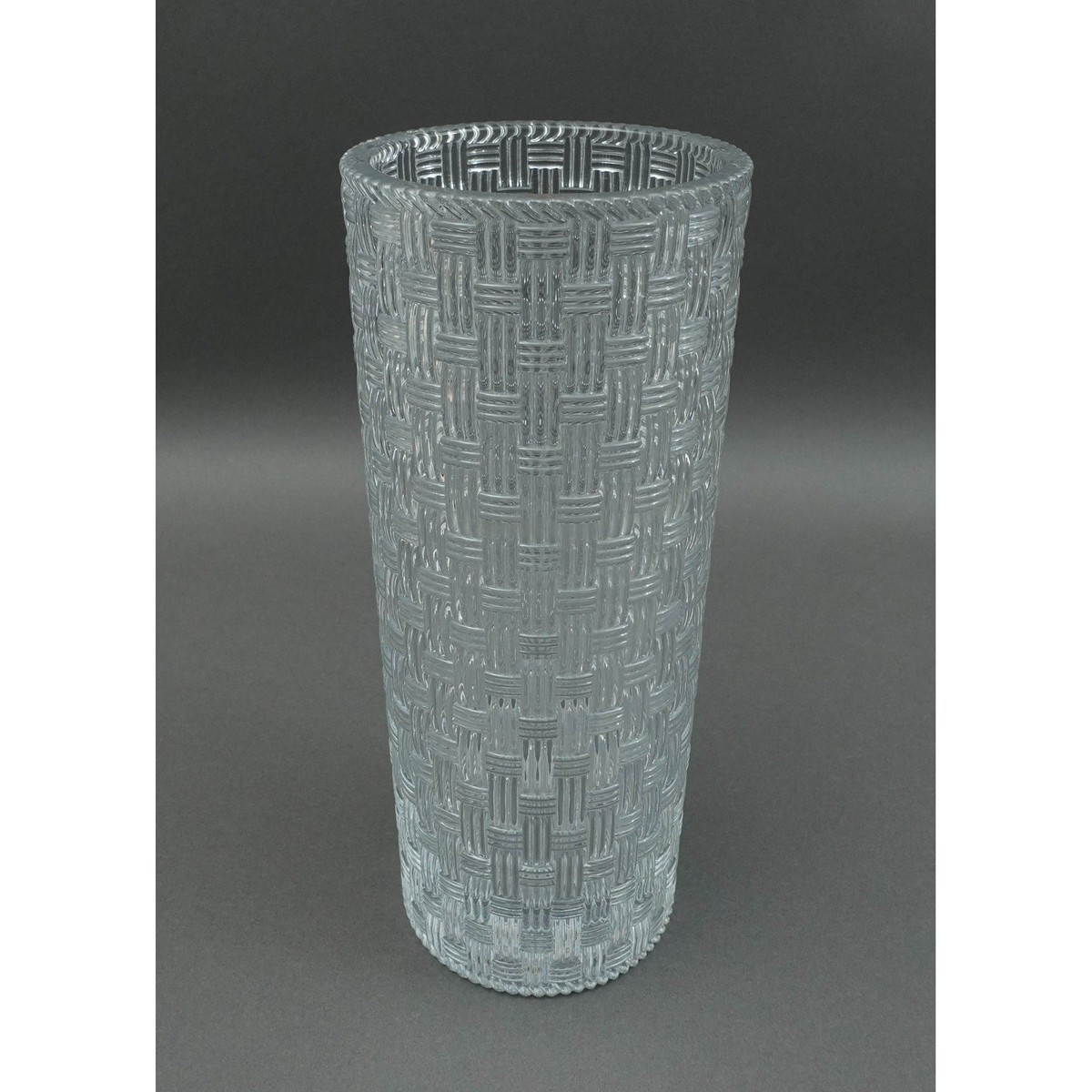 Tiffany & Co Crystal Basket Weave Cylinder Glass Vase 12