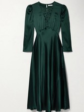 Doen Melinda Emerald Green Long Sleeve Satin Dress XS NWT