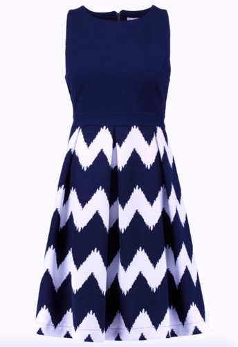 ❤️LOUCHE London Navy White Cocktail Party Dress uk 12 M LORA ZIGZAG Lined Short