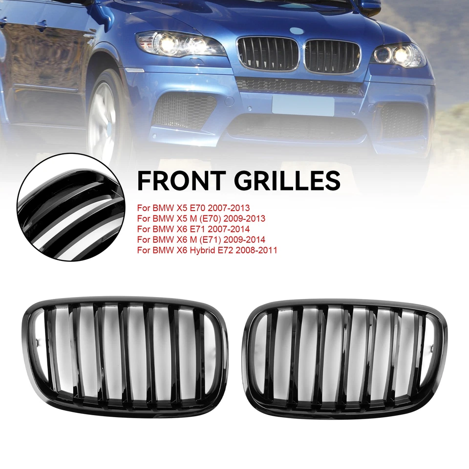 Front Bumper Kidney Grille Grill For BMW X5 E70 X6 E71 2007-2013 Gloss Black AUS - image 4 of 4