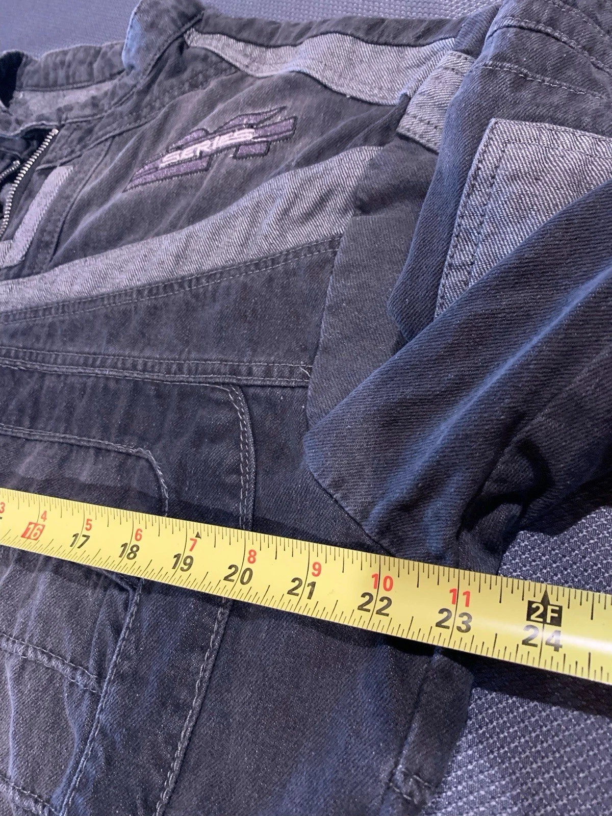 BoohooMAN Men's Y2K Boxy Denim Moto Appliqué Biker Jacket Size S NWT image 5