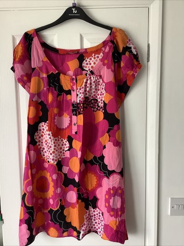 PINK ORANGE DRESS/LONG TOP SIZE 28 BUST 54 INCHES L36 SHORT SLEEVES BELT EVANS