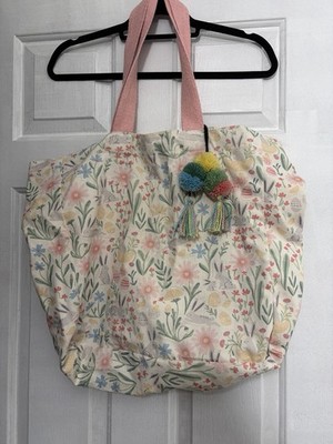 Bunny Rabbit Cotton Canvas Tote Bag Easter Spring Floral Brand, New No Tags