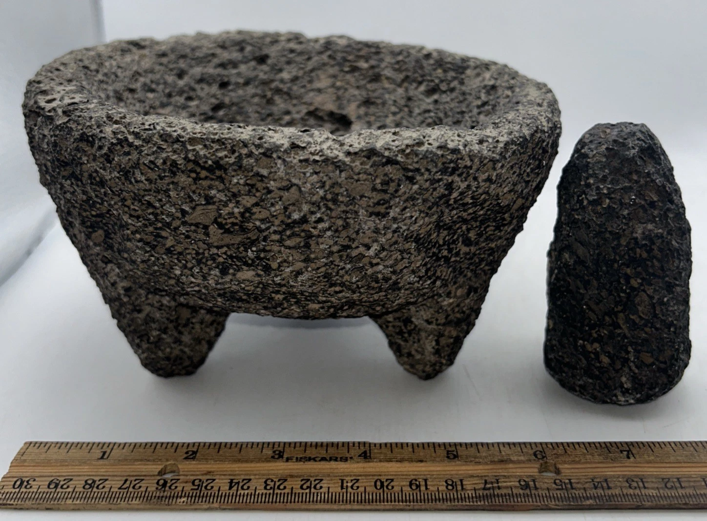 Molcajete Mexican Rustic Spice Grinding Bowl Lava Stone & Pestle 6” Diameter