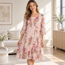 Chris McLaughlin Floral Lace Dress Size 6 Pink 3/4 Bell Sleeve