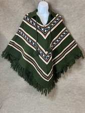 Vintage 60s 70s Sweater Poncho Pullover Aztec Native Boho Gypsy Fringe Collared