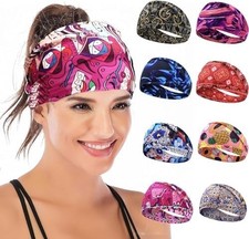 8-Pack Boho Wide Elastic Headbands for Women Non-Slip Workout Hair Bands Sports
