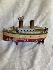 Antique German Made Wind Up Tin Toy Boat Steam Ship 6