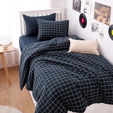 - Grid Cotton Duvet Cover Set, Plaid Checkered Geometric Twin Navy Blue