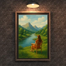 Serene Woman - Mountain River Digital Image Picture Photo Pic Wallpaper