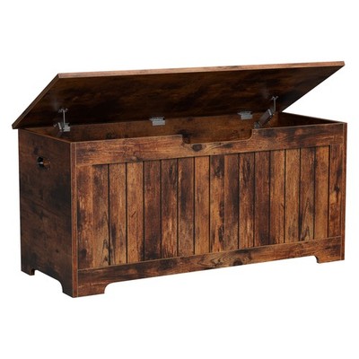 39'' Storage Chest Wooden Bench Toy Box with Flip-top Lid & 2 Safety Hinge Brown