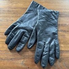 Vintage 80s Leather Gloves Lined Black Size 7.5 Cozy Warm