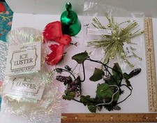 Vintage Christmas Craft Lot Ice Luster Icicles Tinsel Bird Pick Starburst Bell