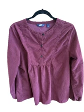 Lands' End Burgundy Corduroy Pullover Top LS Size Small 6-8 Button Front