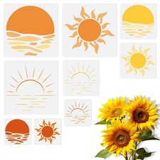 9Pcs Sun Wall Stencil Templates Reusable Plastic Large Medium Small White