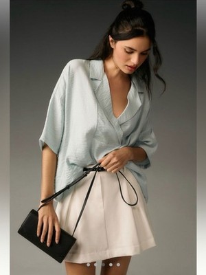 XS fits small medium Anthropologie Dylon wide placket top Light Blue oversized