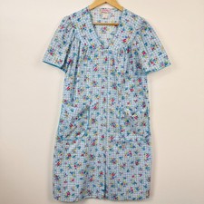 Vintage Kandy's Cover Ups House Dress Women Small Blue Floral Gingham Grannycore