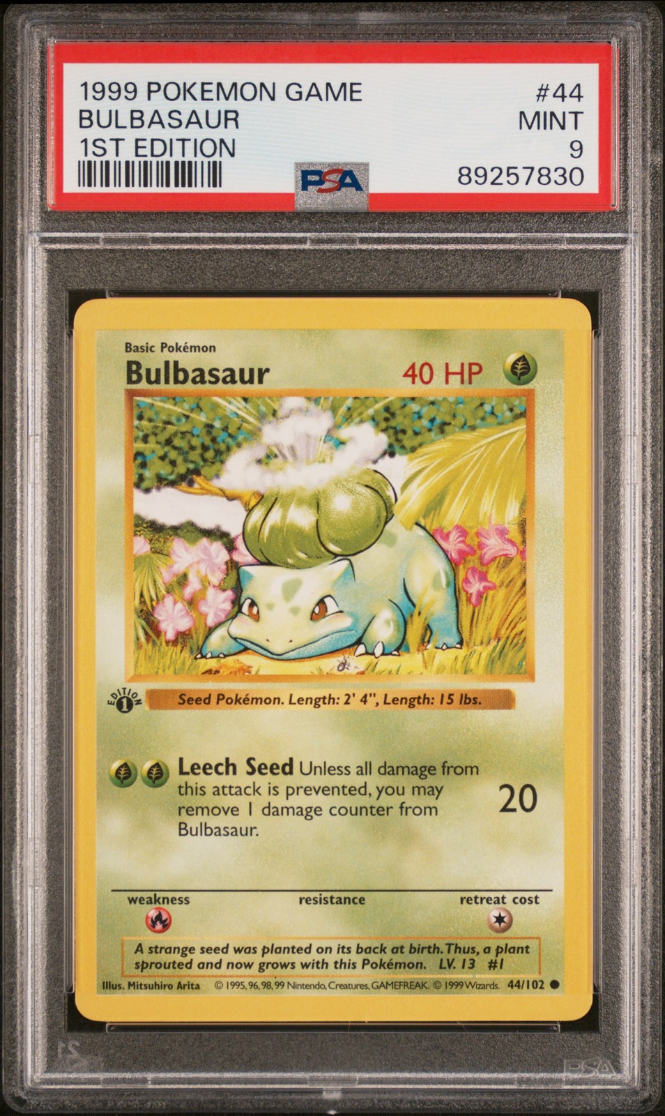 Bulbasaur 1st Edition Shadowless PSA 9 1999 Pokemon Base Set #44