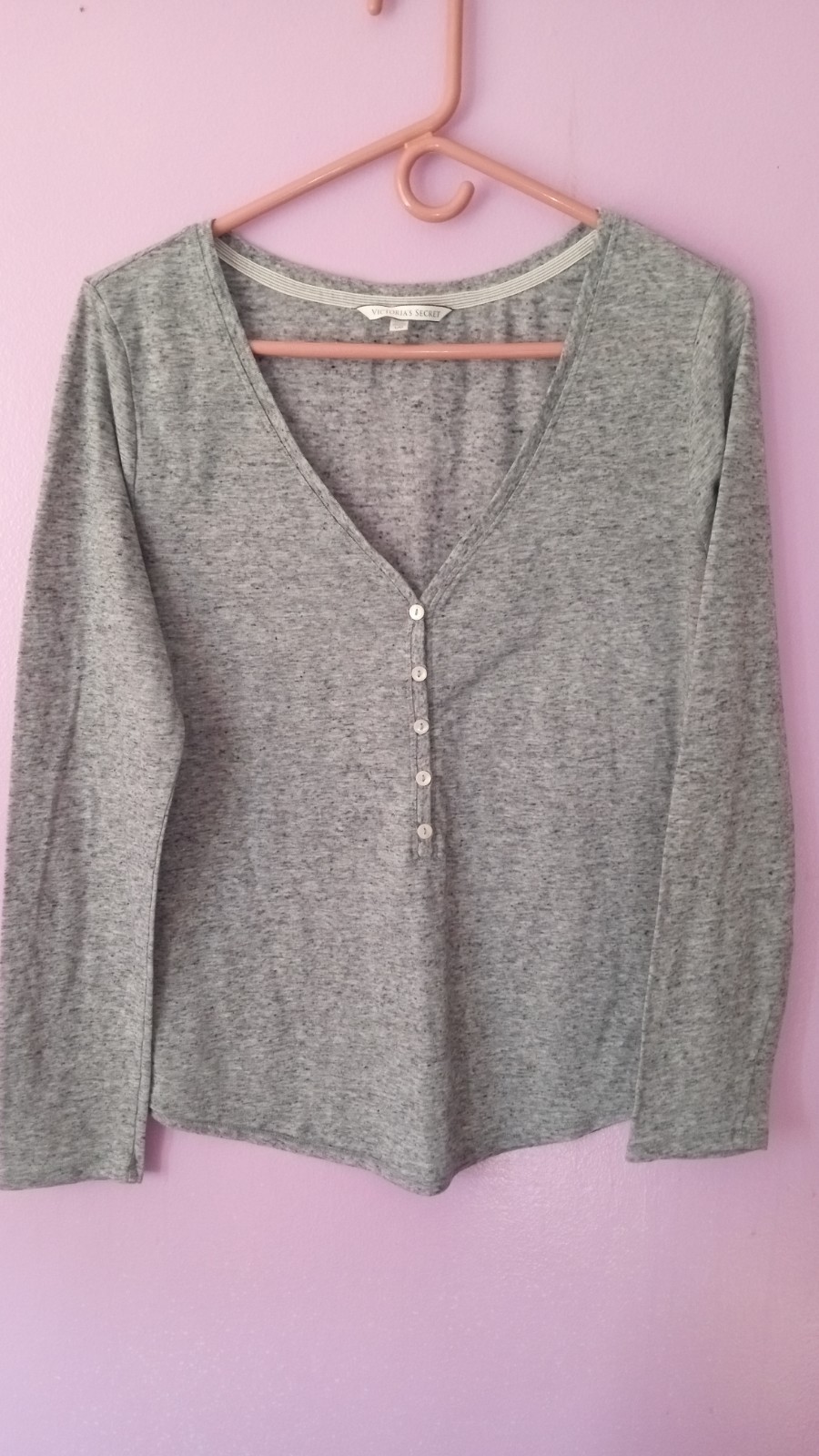 Victoria's Secret Heather Gray Henley Long Sleeve Sleepwear Casual Top Size L