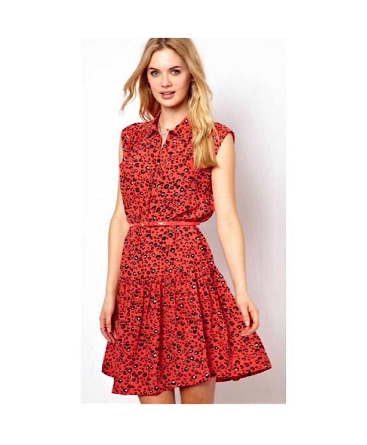 French Connection Orange Collared Sleeveless Butt… - image 5