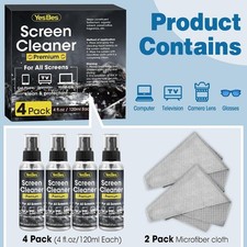 Screen Cleaner Spray 16oz 4oz x 4 Pack - TV  Computer Screen Cleaner with 2 M