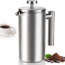 12 OZ French Press Coffee Maker, Sturdy Insulated Full Stainless Steel Silver 