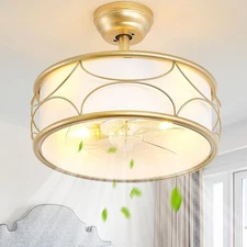 18" Gold Fandelier Ceiling Fan with Light, Fabric Boho Chandelier Ceiling Fan...
