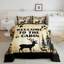 Kids Adult Rustic Cabin Deer Comforter Set,Wildlife Hunting Animal Bedding Se...