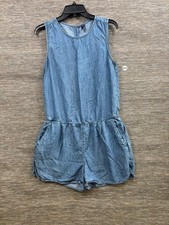 GAP Tank Romper Womens M Blue Sleeveless Denim Chambray Lyocell Back Zip Pockets