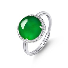 Inlaid natural A-grade jadeite yang green egg face ring