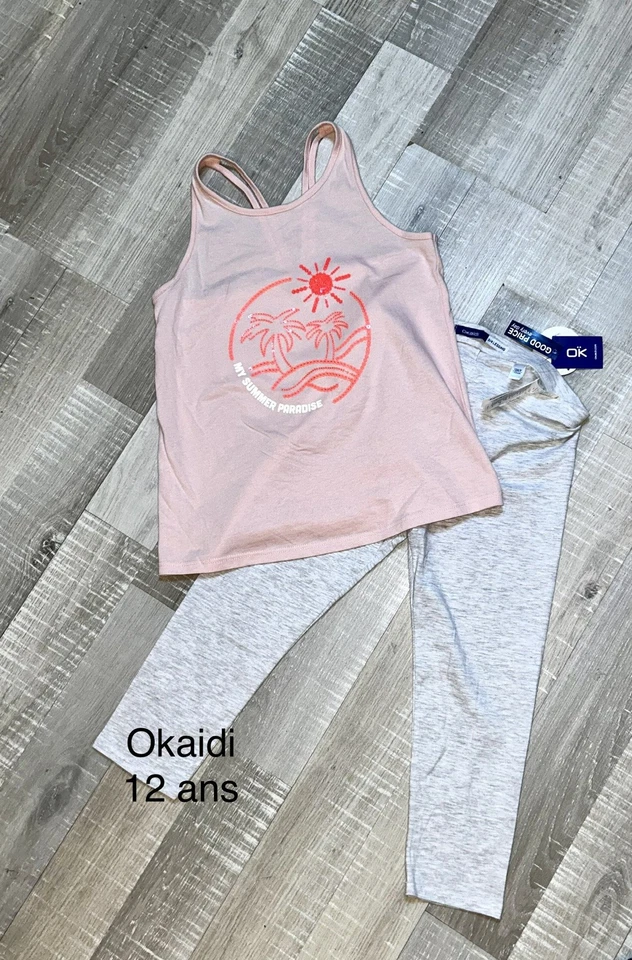 Okaidi 12 ANS FILLE : Ensemble T Shirt Et Legging Gris été TBE - Photo 1/1