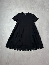 McQ Alexander McQueen Black T-Shirt Dress Eyelet Embroidery Lace Scallop Hem XS