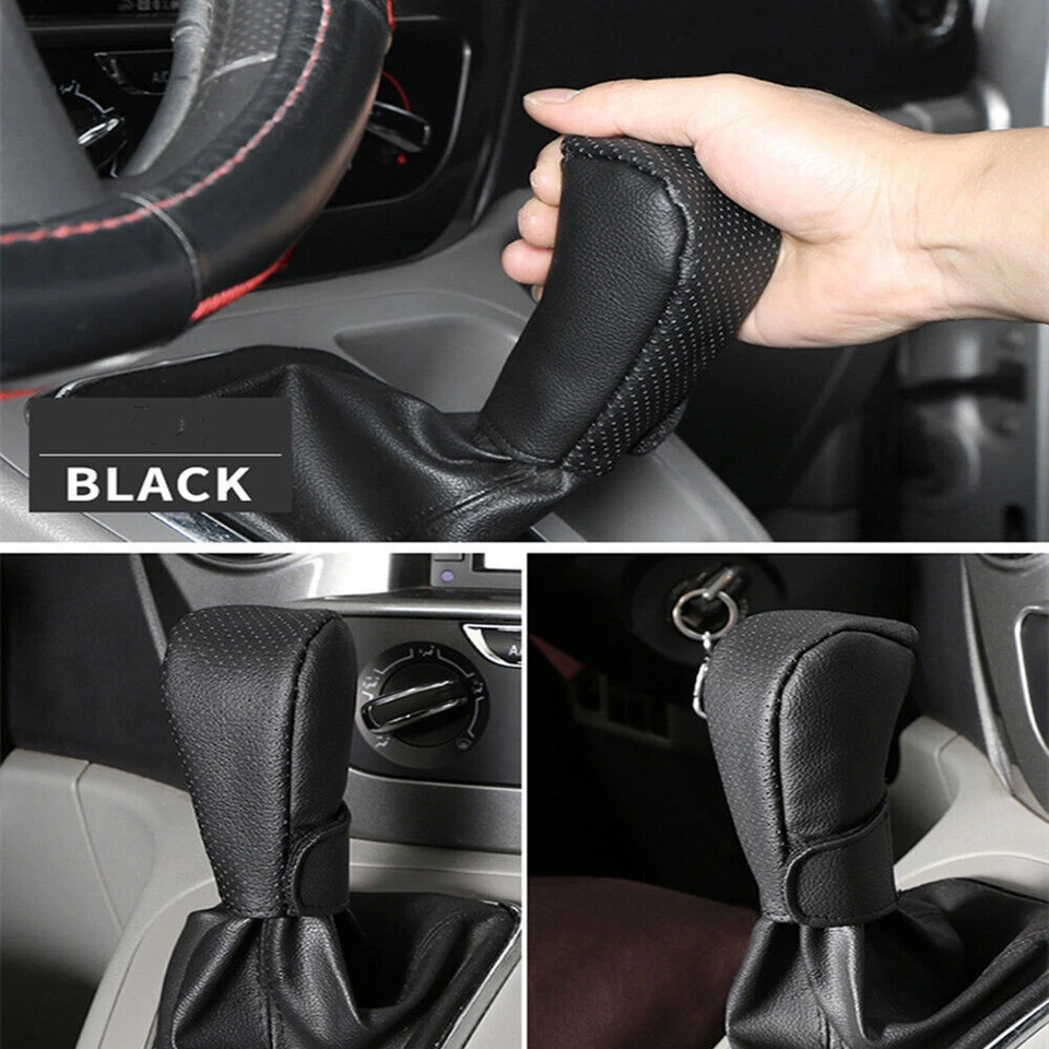 Cubierta universal de perilla de cambio de marchas para automóvil antideslizante de cuero PU protector de freno de mano para automóvil Foto 3 de 4