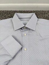 Eton Dress Shirt Geometric Poplin L/S Button Up Blue 17 43 Slim Fit