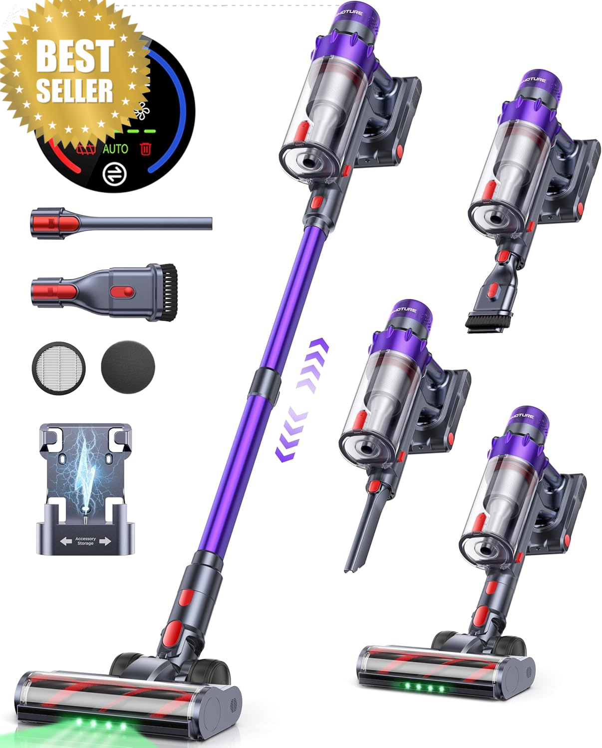 Cordless Vacuum 600W 50Kpa Stick Cleaner 65 Min Auto Mode Wall Mount Pet Hair