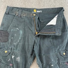 Carhartt Pants Mens 34x30 Black Logo Relaxed Fit Cargo Utility Pockets Workwear