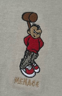 NWT VTG 90s Funky Menace T-Shirt XXL Beige Embroider Graphic Tee Y2K Streetwear