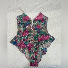 Vintage Victoria  s Secret Gold Label Floral Mesh Teddy Bodysuit M