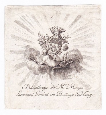 Exlibris Mengin Lorraine Seigneur De Laneuveville Blason Bookplate Gravure 18E