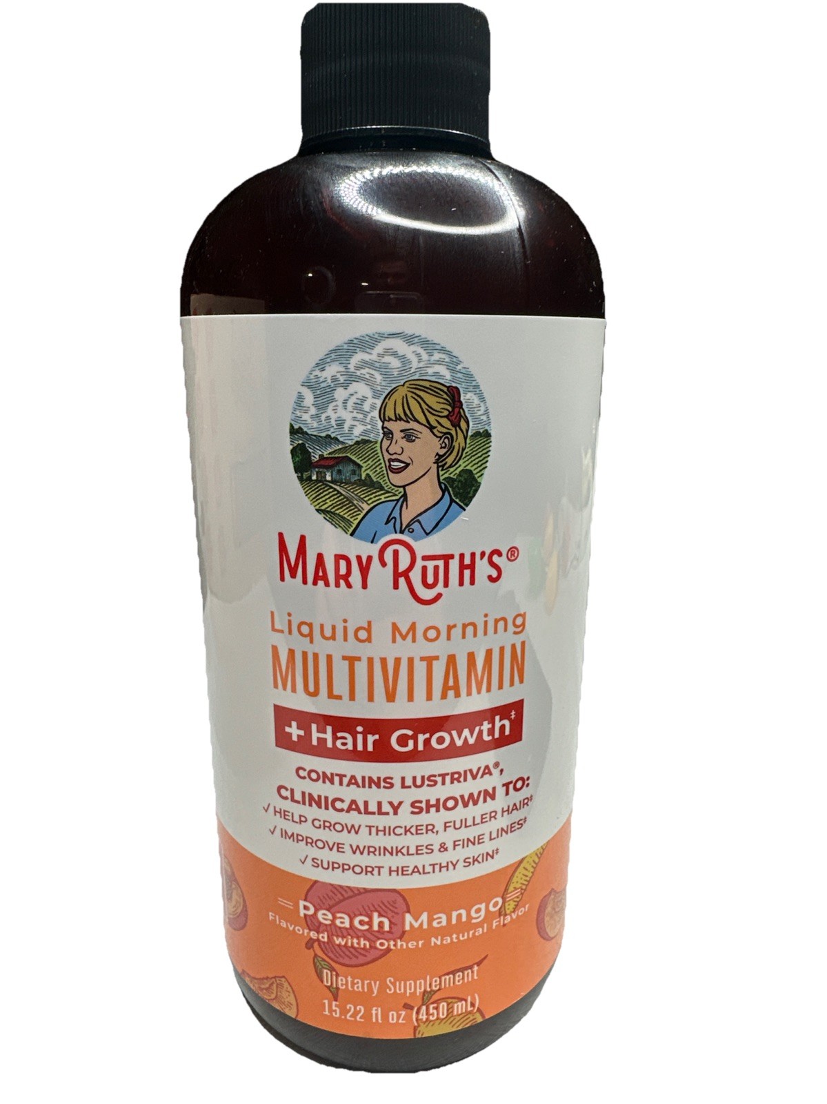 Mary Ruth's Liquid Morning Multivitamin + Hair Growth -Peach Mango 15.22 Oz