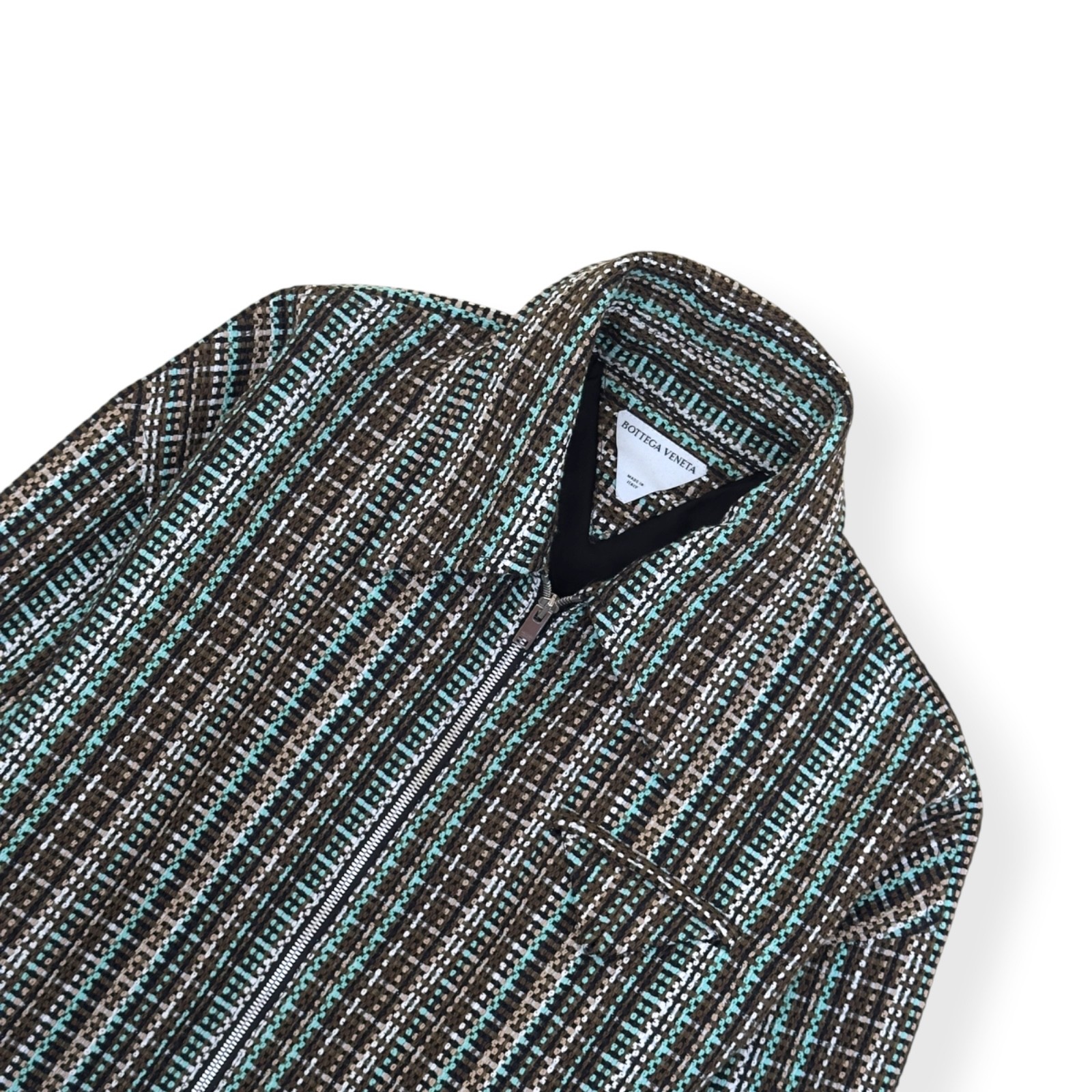 BOTTEGA VENETA TWEED ZIP-UP JACKET TEAL / BROWN 50 / M RRP£2200 image 2