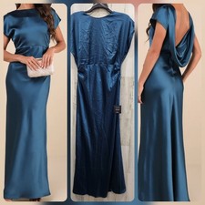 LULUS Captivating Presence Dark Teal Satin Cowl Back Maxi Dress Size XL**NEW**