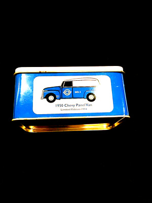 Ertl 1/43 scale 1950 Chevy Panel Van, Blue/White in Blue tin, 1997 Hershey AACA