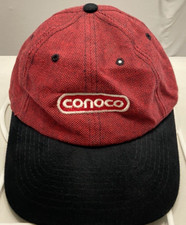 VTG Conoco Gas Oil Mens Ball Cap Adjustable-Red Black-Nissin -RARE COLORS-Gift