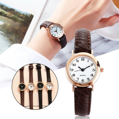 Women Round Quartz Retro Watch With PU Leather Strap Wrist  display picture 2