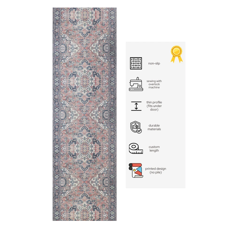 Alfombra de corredor roja Mahal oriental de bajo perfil trasero de lona tamaño personalizado Foto 3 de 4