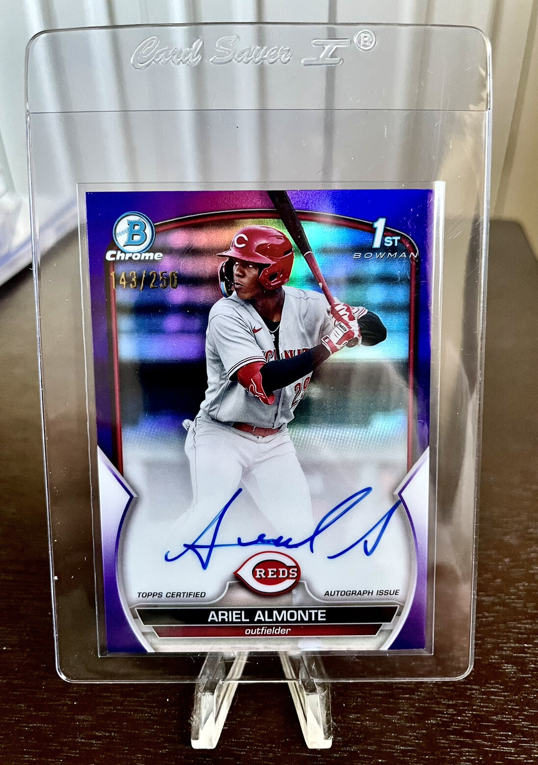 2023 Bowman Chrome Ariel Almonte 1st Bowman Purple Refractor Auto /250 Reds